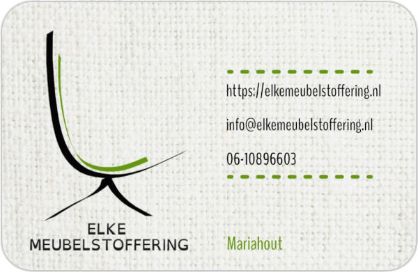 visitekaartje, mail info@elkemeubelstoffering.nl, bel 06-10896603